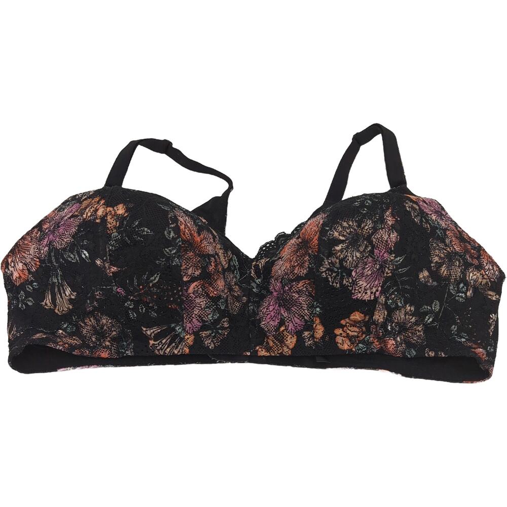 TORRID CURVE 42C Black Multicolor Floral Lace Bra